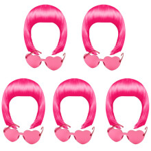 Peach Red Party Wigs Set with Heart Sunglasses, Neon Bob Cosplay Accessories for Bachelorette