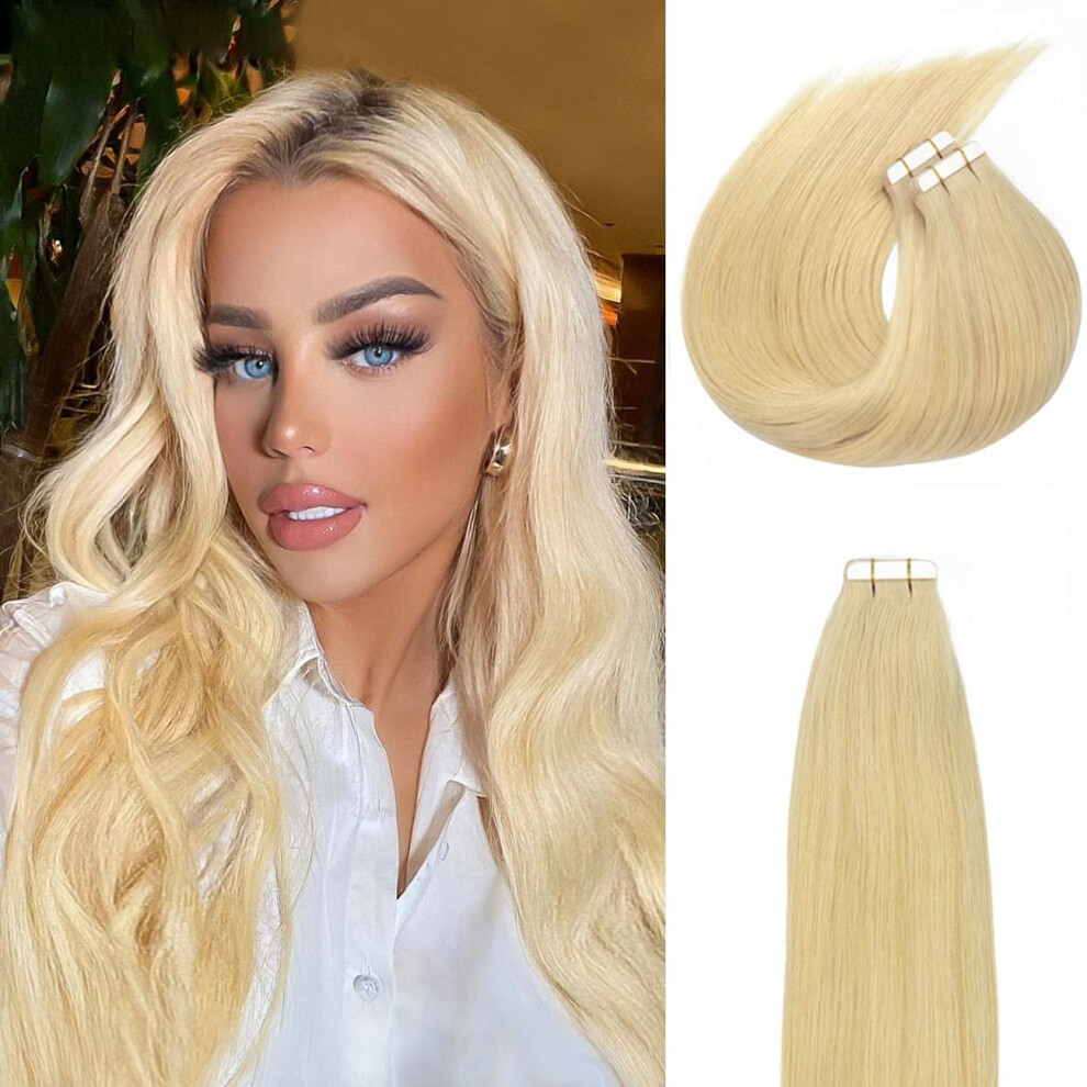 Unisex Invisible Tape In Hair Extensions 18 Inch Bleach Blonde Remy Human Hair Seamless Natural Finish