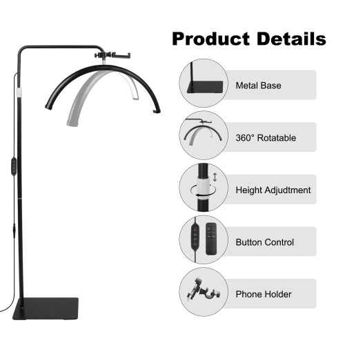 LED Lash Lamp Half Moon Light Adjustable Height Dimmable Brightness Satin Black for Salon 2