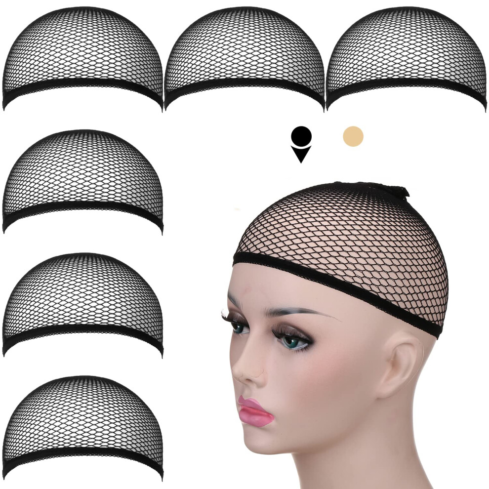 Unisex Black,Cream Wig Cap Set Breathable Nylon Mesh Secure Fit Wide Elastic Band Black And Beige 6Pcs