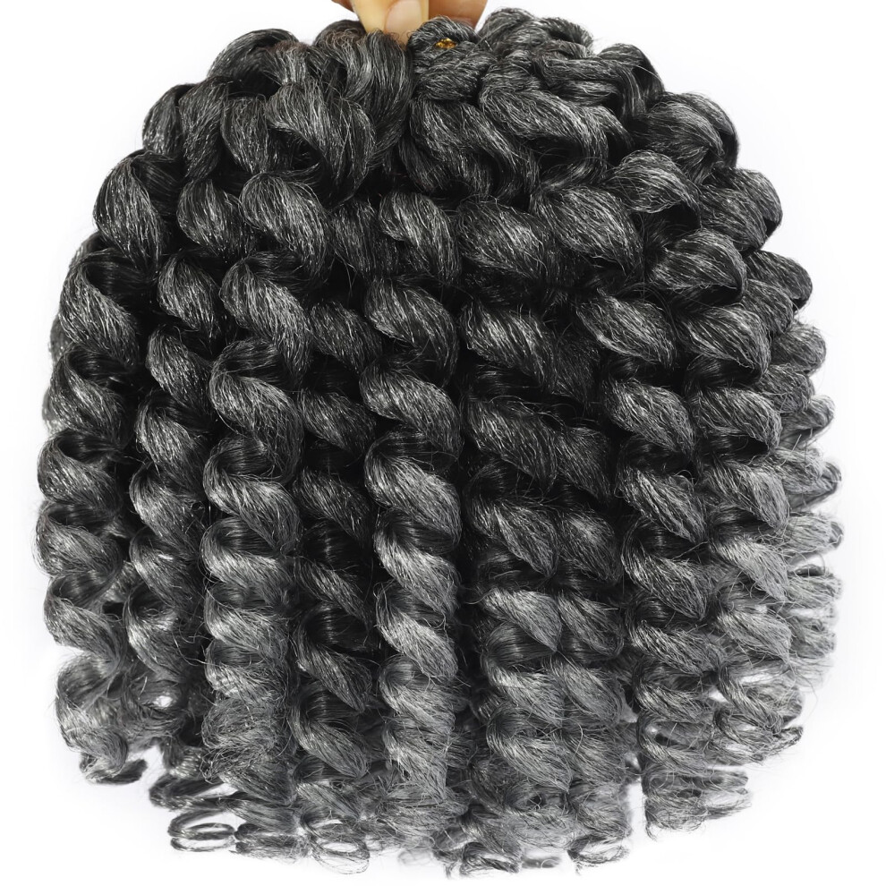 Unisex Grey Crochet Hair Extensions 8 Inch Pre Looped Ringlet Wand Curl Jamaican Bounce T 60 Roots
