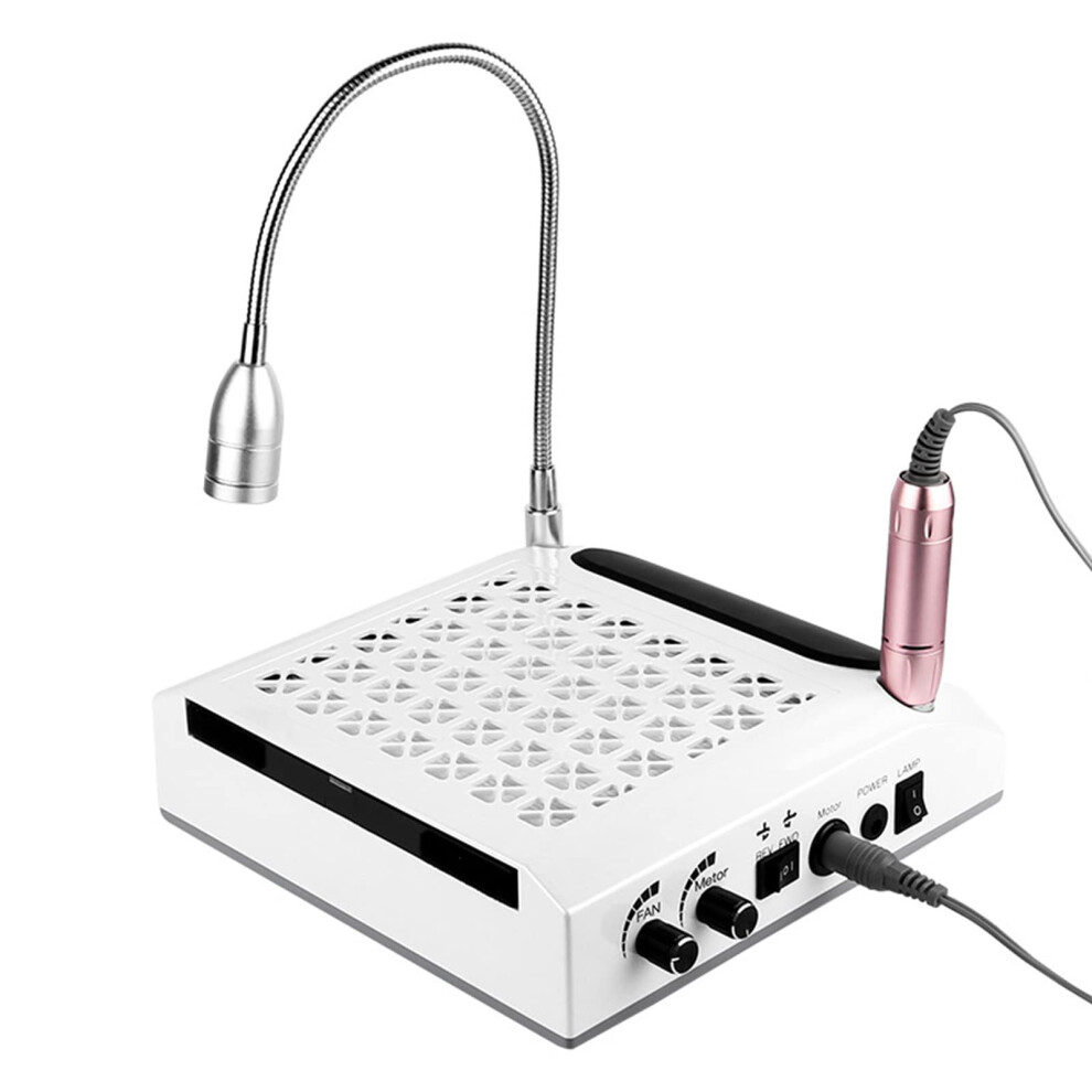 4 in 1 Nail Dust Collector with 30000RPM Electric Nail Drill 80W Vacuum and LED Lamp Hand Rest