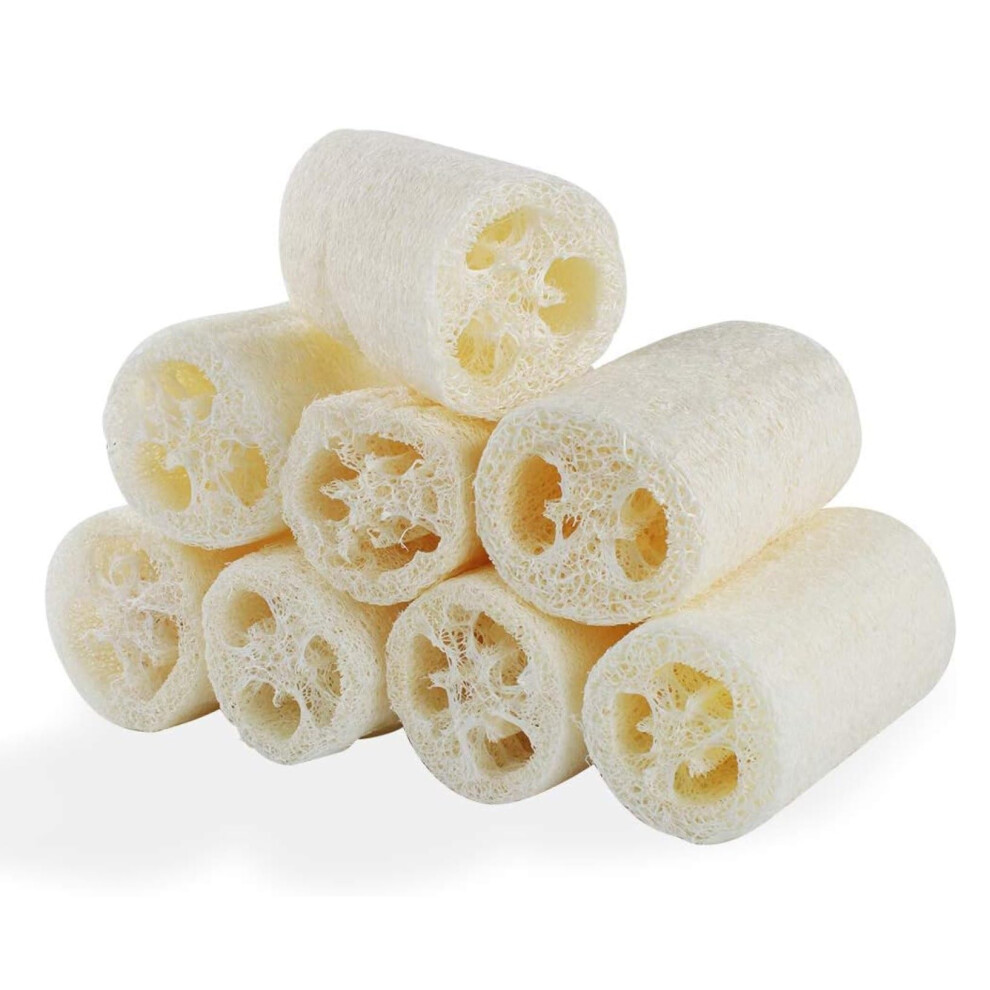White 8Pcs Natural Loofah Sponge Set Organic Ecofriendly Scrub For Shower And Kitchen Cleaning 10Cm