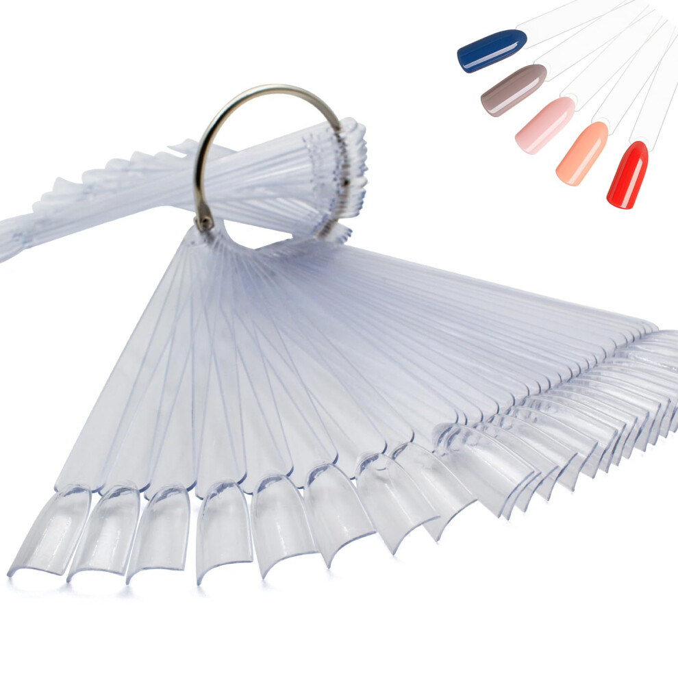 50Piece Clear Nail Display Sticks Fan Set for Gel Polish, Easy Color Swatch Comparison