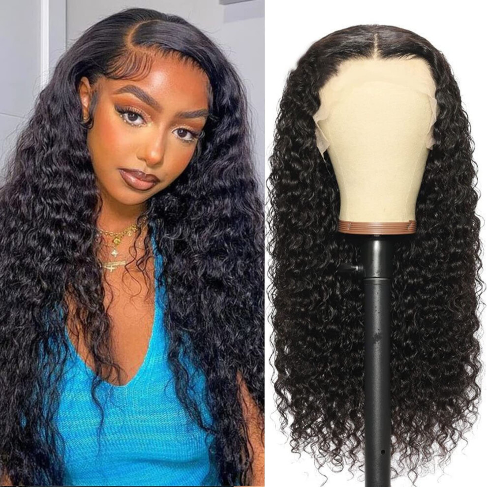Unisex 22Inch Water Wave Lace Front Wig Human Hair 13X4 Glueless Pre Plucked Baby Hair 150% Density