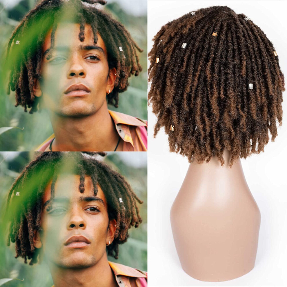 Unisex 8 Inch Short Dreadlock Wig For Women, Synthetic Afro Locs With Ombre Color, Heat Resistant Fibers