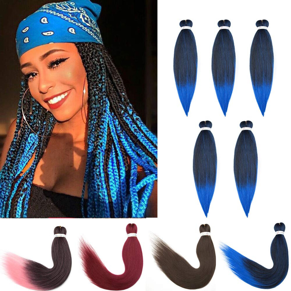 Unisex Blue Pre Stretched Braiding Hair 26 Inch Ombre T1b/ Synthetic Yaki Texture Extensions 6 Packs