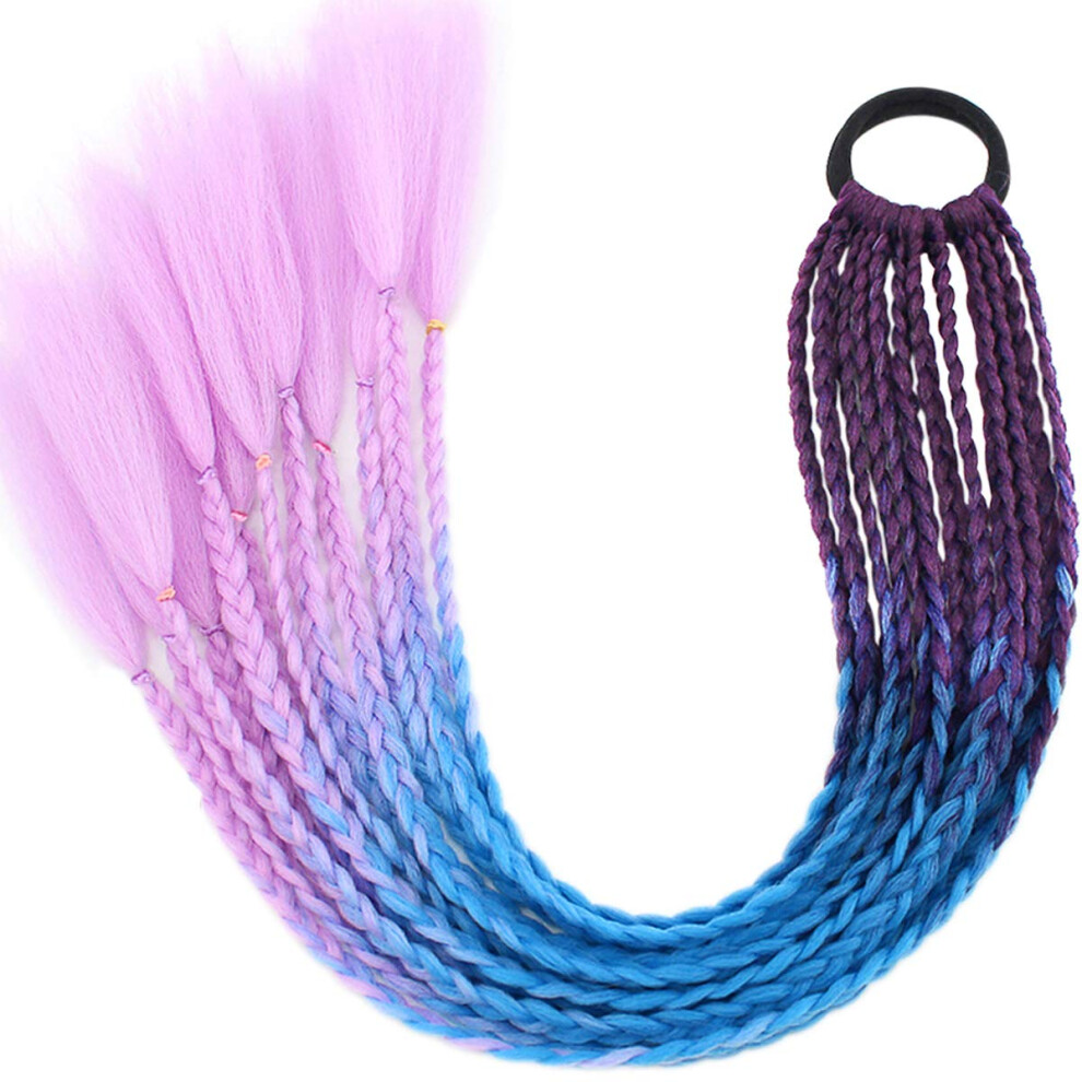 Unisex Blue Braided Ponytail Wig 23.6 Inches African Style Synthetic Hairpiece With Vivid Color