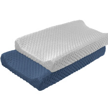 Changing Pad Cover 32x16 Breathable Stretchy Fabric with Plush Dots for Infant Changing Table Gray and Navy Blue