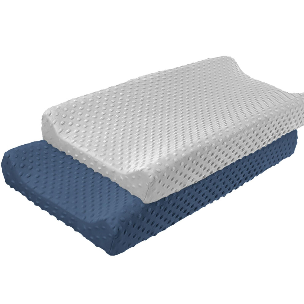 Changing Pad Cover 32X16 Breathable Stretchy Fabric With Plush Dots For Infant Changing Table And Navy Gray/Blue