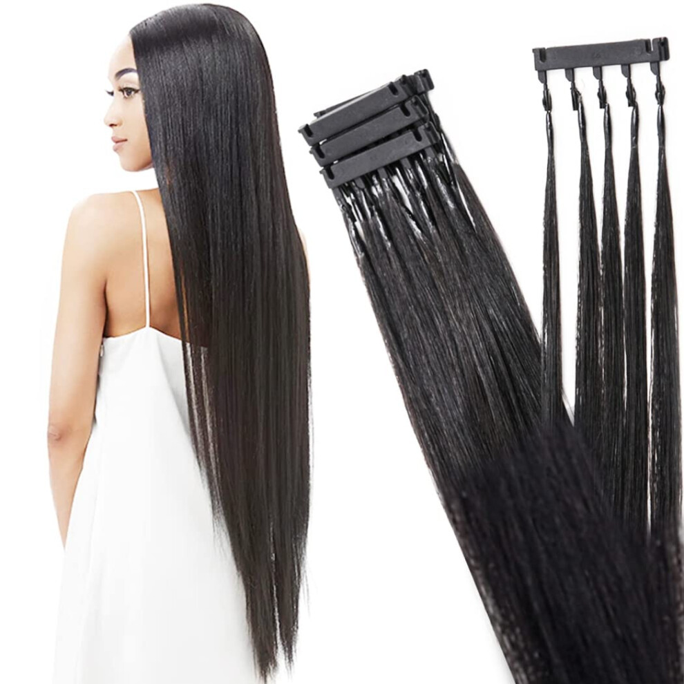 Unisex Black 6D Remy Human Hair Extensions 10 Inch Silky Straight Instant Volume Boost Seamless Natural Look