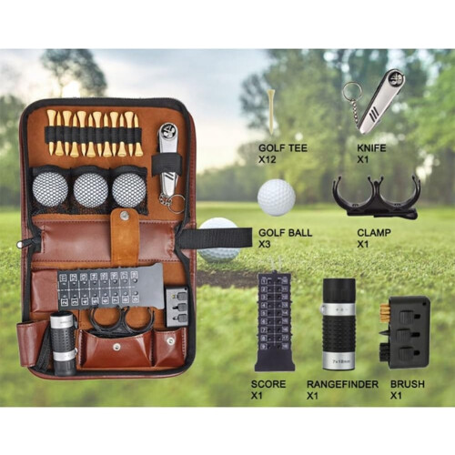 Golf Accessories Kit with Rangefinder and Brush, MultiFunction PU Leather Portable Golf Tool Set 1