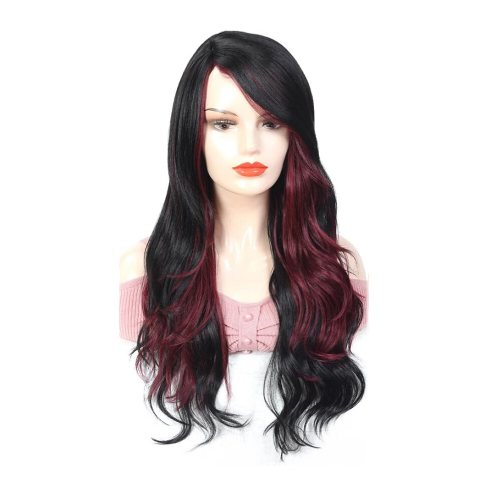 Unisex Synthetic Wigs For Women Long Wavy Ombre Wig With Bangs 26 Inch Heat Resistant Fiber