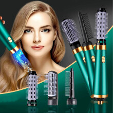 4 in 1 Hot Air Brush Dryer and Volumizer with Interchangeable Brush Heads, Negative Ion Hair Dryer Brush Green
