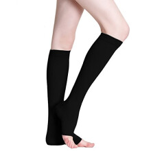 Open Toe Compression Socks for Men and Women with Graduated Support and Reinforced Heel, Black XXL 2 Pairs