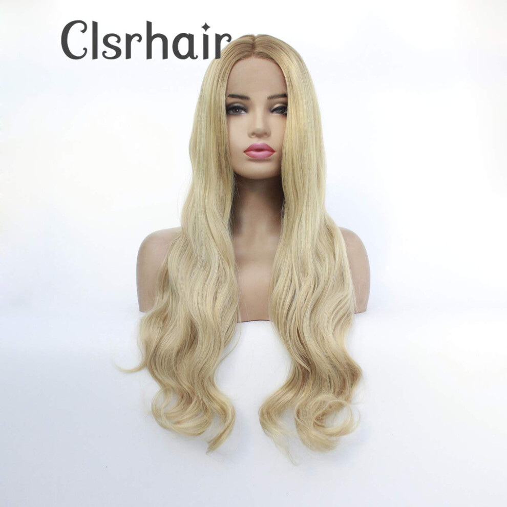 Unisex 22 Inch Blonde Ombre Lace Front Wig For Women, Long Curly Synthetic Style, Natural Hairline Look
