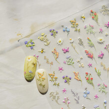 5D Embossed Flower Nail Stickers with Daisy and Butterfly Design, SelfAdhesive Summer Manicure Decals, Style 4