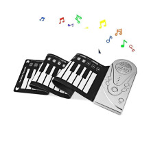 49Key Roll Up Piano for Beginners with Rechargeable Battery, Soft Elastic Keys, Builtin Loudspeaker, Silver