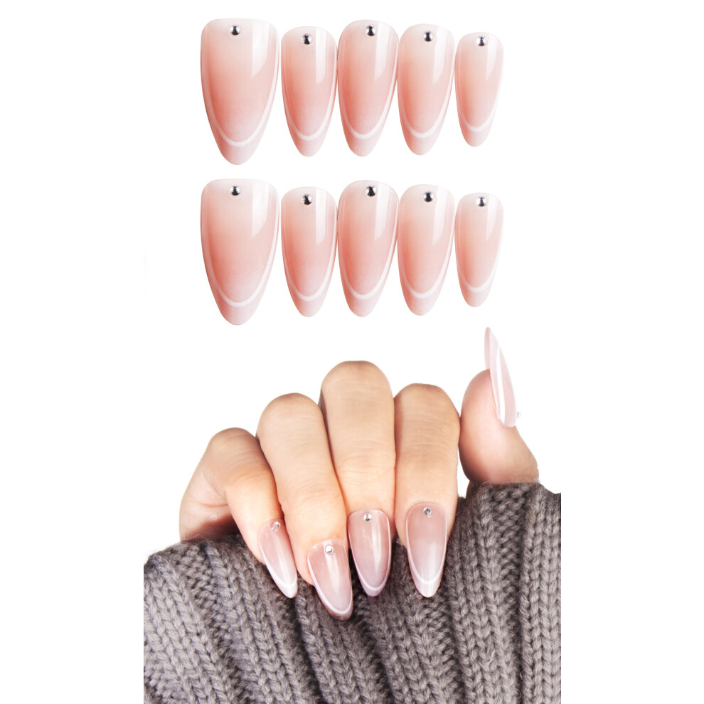 Press On Nails Set Almond Shape with Glitter Reusable Fake Nails Kit with Glue and Adhesive Tabs