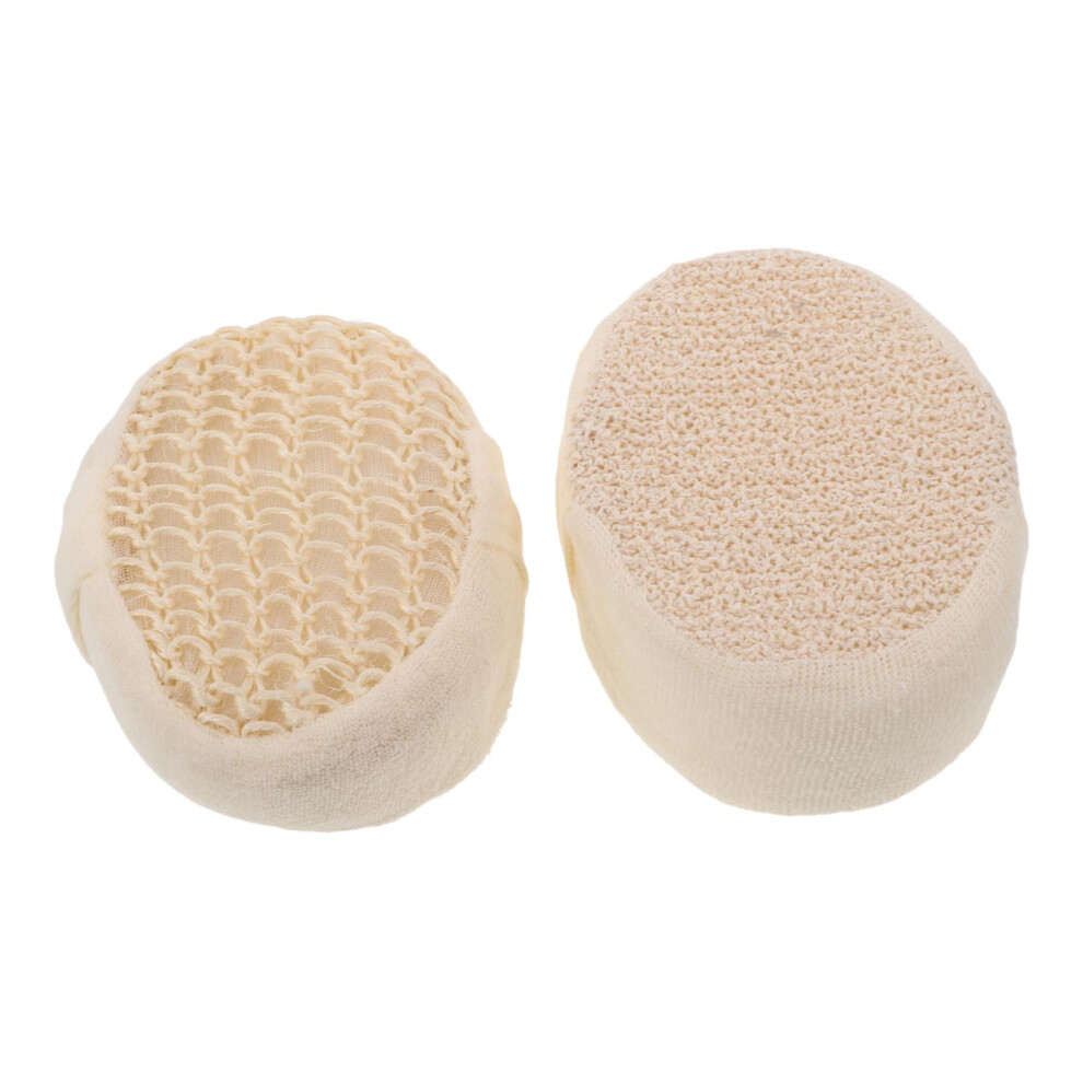 2pcs Natural Sisal Bath Sponge Exfoliating Body Scrubber Pads with Ergonomic Oval Grip for Shower