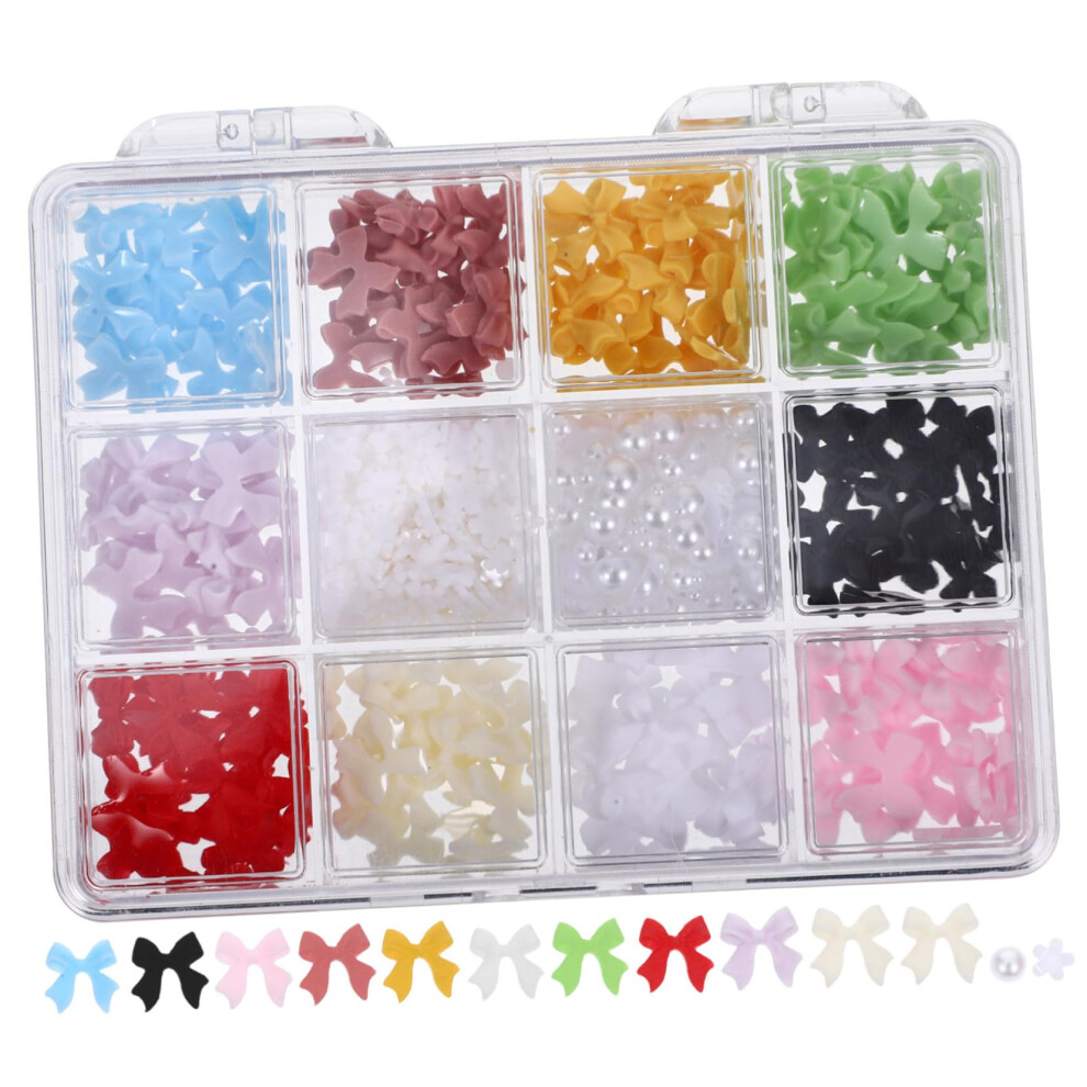 Nail Charms Bow Pearl Nail Decorations 12Grid Resin Set for Salon and Home Manicure