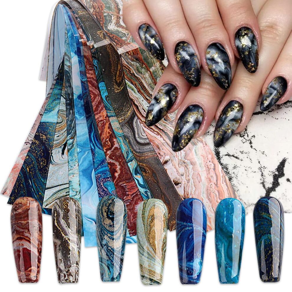 Marble Nail Foil Transfer Stickers Set 10pcs Holographic Patterns for Spring Summer Nail Art Decorations