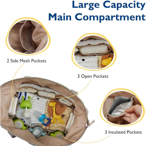 Large Capacity Waterproof Diaper Bag Tote with Pacifier Case and MultiCompartment Design 1