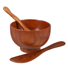 Facial Mask Mixing Bowl Set with Wooden Finish Spatula and Spoon for DIY Skincare Spa