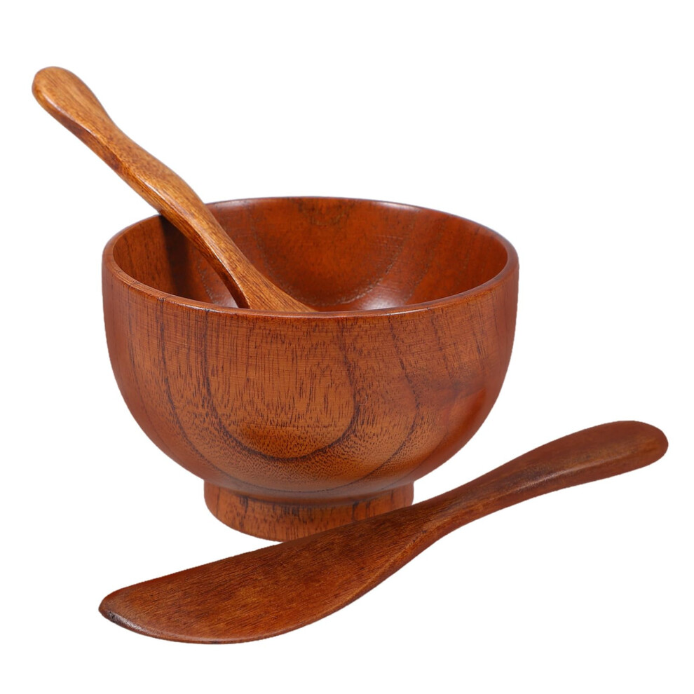 Facial Mask Mixing Bowl Set with Wooden Finish Spatula and Spoon for DIY Skincare Spa