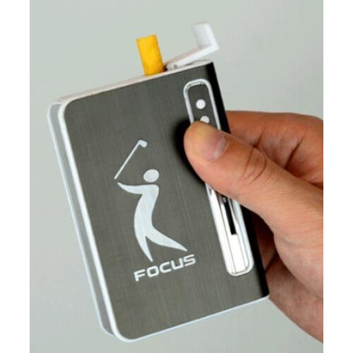 Automatic Cigarette Case with Built‑in Torch Lighter, 10 Pack, Refillable Butane, Black 84mm 2