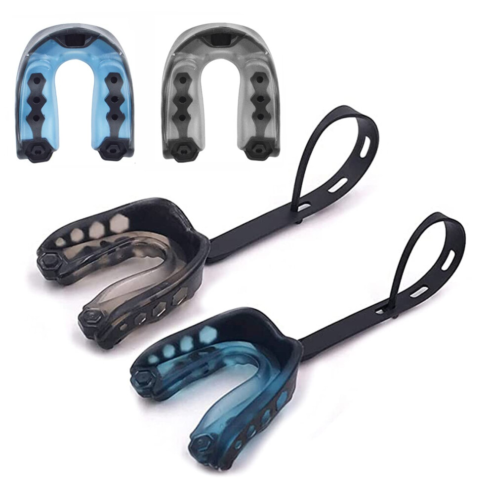 2Pcs Moldable Football Mouth Guard with Strap, Custom Fit Youth Sports Mouthguard for Hockey Lacrosse Basketball