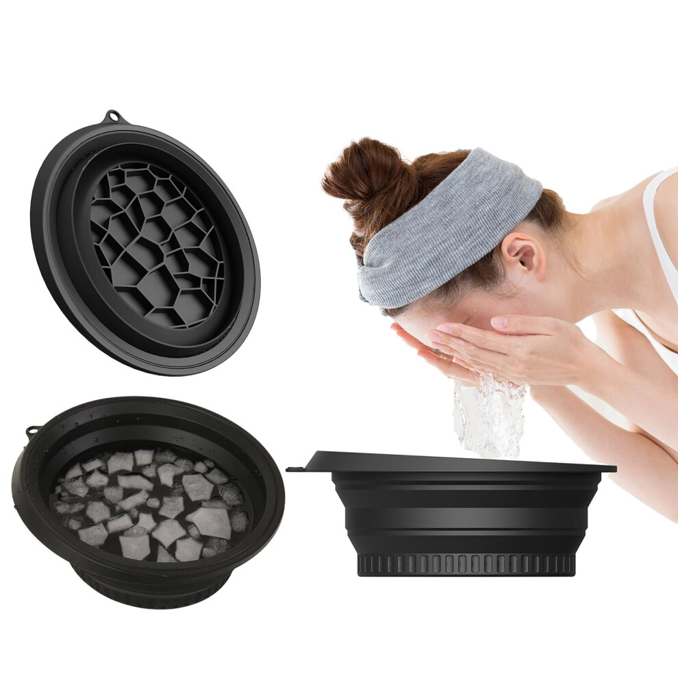Facial Ice Bath Bowl Set, Collapsible Silicone Face Basin with Ice Tray for Skin Tightening and Puffiness Reduction
