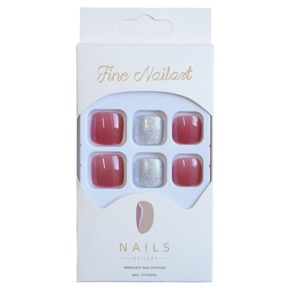 Fake Toenails Sparkle Jelly Press On Set for Instant Pedicure with 12 Sizes and Tools