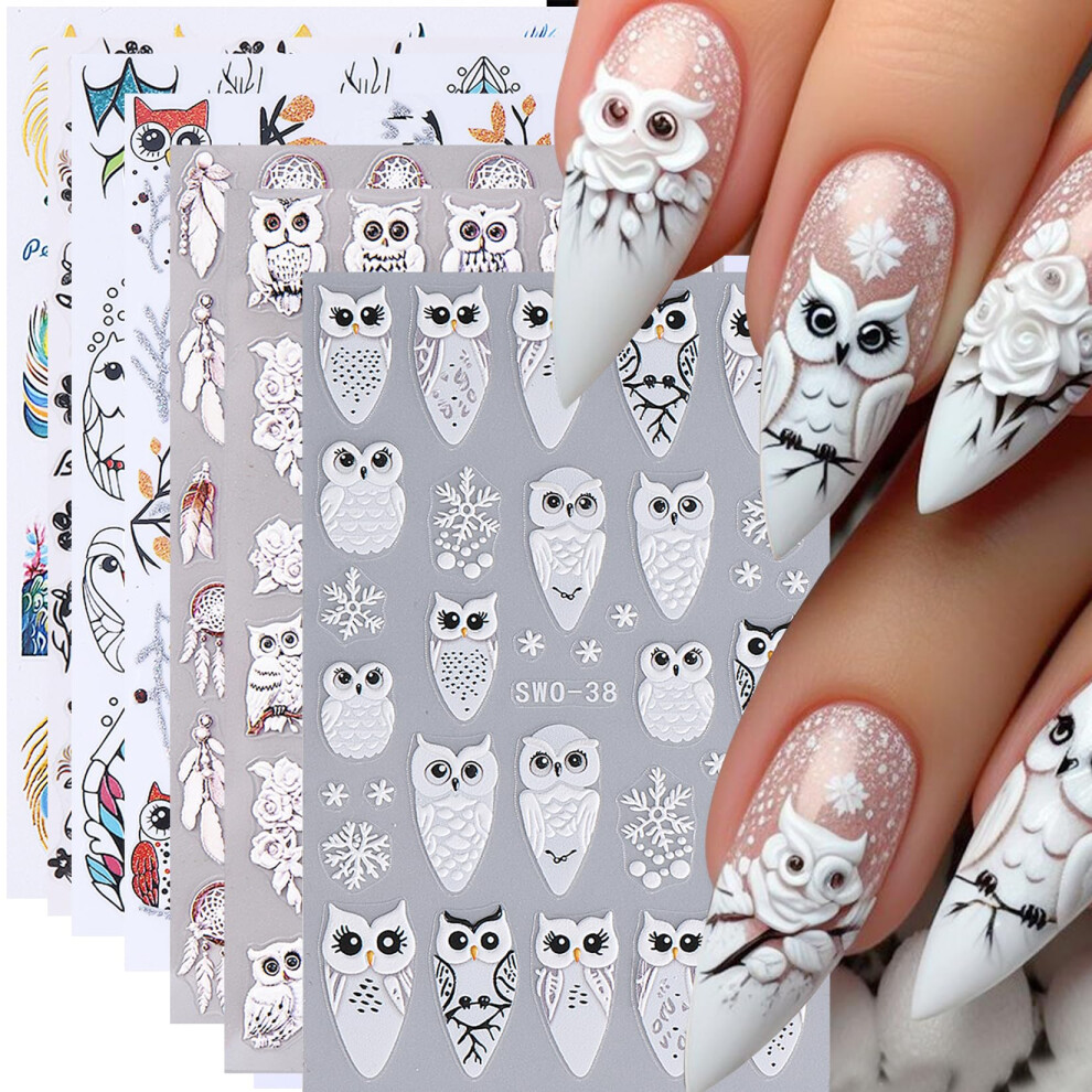 Nail Art Stickers 8PCS 3D Owl Dream Catcher SelfAdhesive Decals for Acrylic Nails