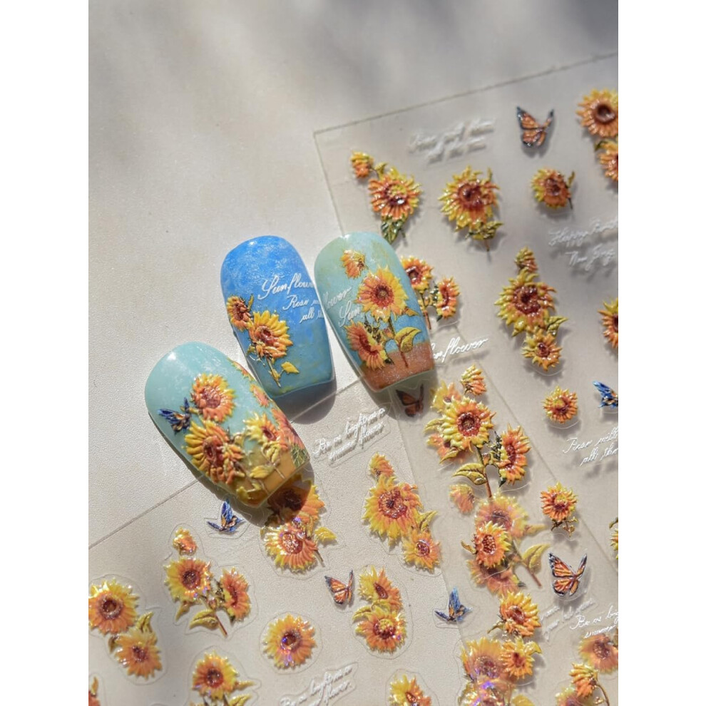 Sunflower 3D Nail Art Stickers SelfAdhesive Floral Decals 5D Embossed Design for DIY Manicure