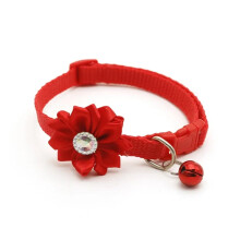 Cat Collar with Bell, Adjustable Breakaway Nylon, Cute Flower Design for Cats and Small Dogs, Red