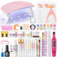 Complete Acrylic Nail Kit for Beginners with 8 Scented Cuticle Pens and UV Lamp