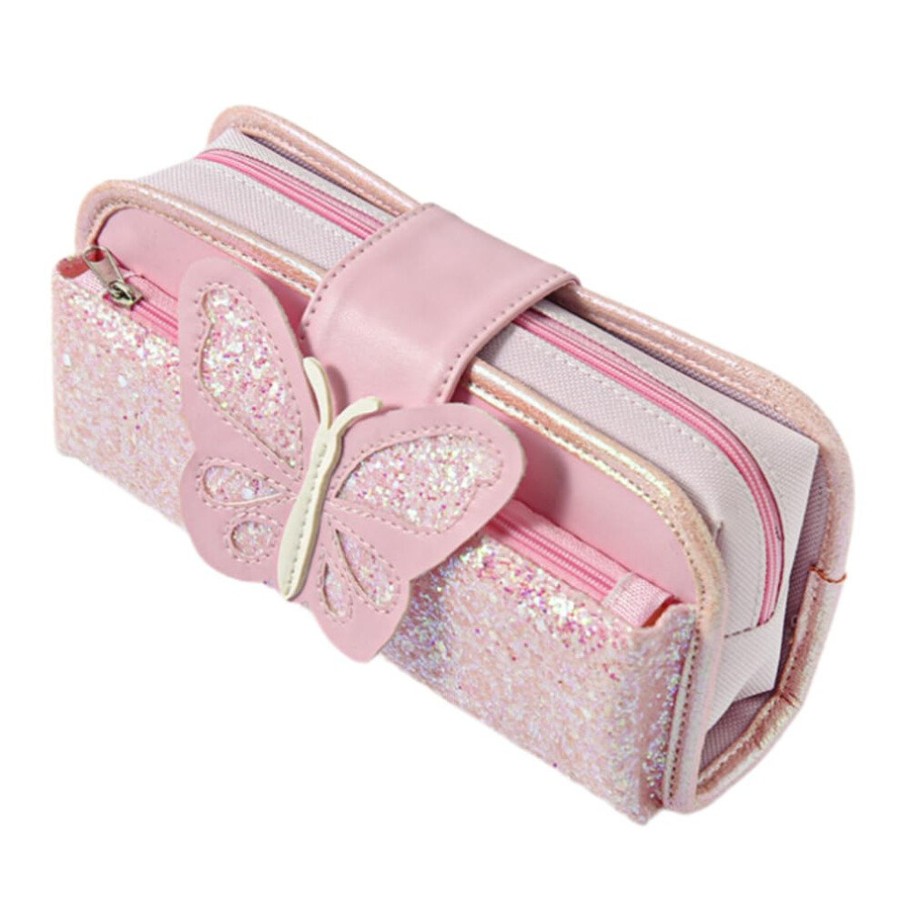 Large Capacity Pink Pencil Case for Women, Multifunctional Makeup Bag with Wide Opening and Smooth Zipper Closure