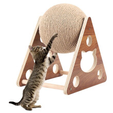 Sisal Cat Scratcher Ball with Natural Wood for Indoor Exercise, Grinding and Play