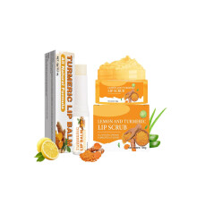 Lip Scrub and Balm Set with Turmeric Lemon, Deep Hydration and Gentle Exfoliation for Dark Lips