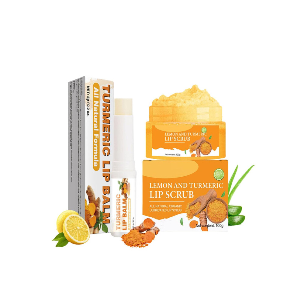 Dark Lip Scrub And Balm Set With Turmeric Lemon, Deep Hydration And Gentle Exfoliation For Lips