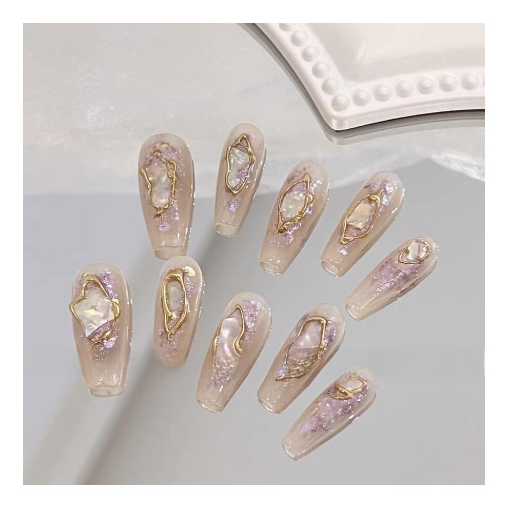 Medium Pink Fake Nails with Handmade Nail Stickers for Medium to Long Nails Easy Apply Removable