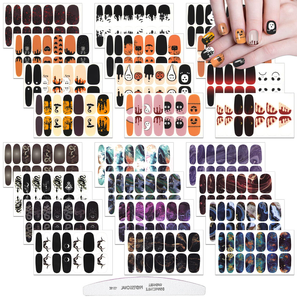 Halloween and Marble Nail Polish Strips, 24 SelfAdhesive Wraps with Gel Shine and Nail File