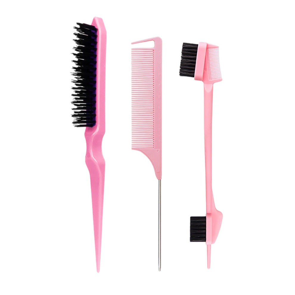 Unisex Pink Hair Styling Comb Set With Precision Hair Parting, Dualsided Rat Tail Comb, 3Pcs