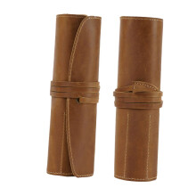 Leather Pencil Case Vintage Handmade Pen Holder for Office School Durable Cowhide Organizer