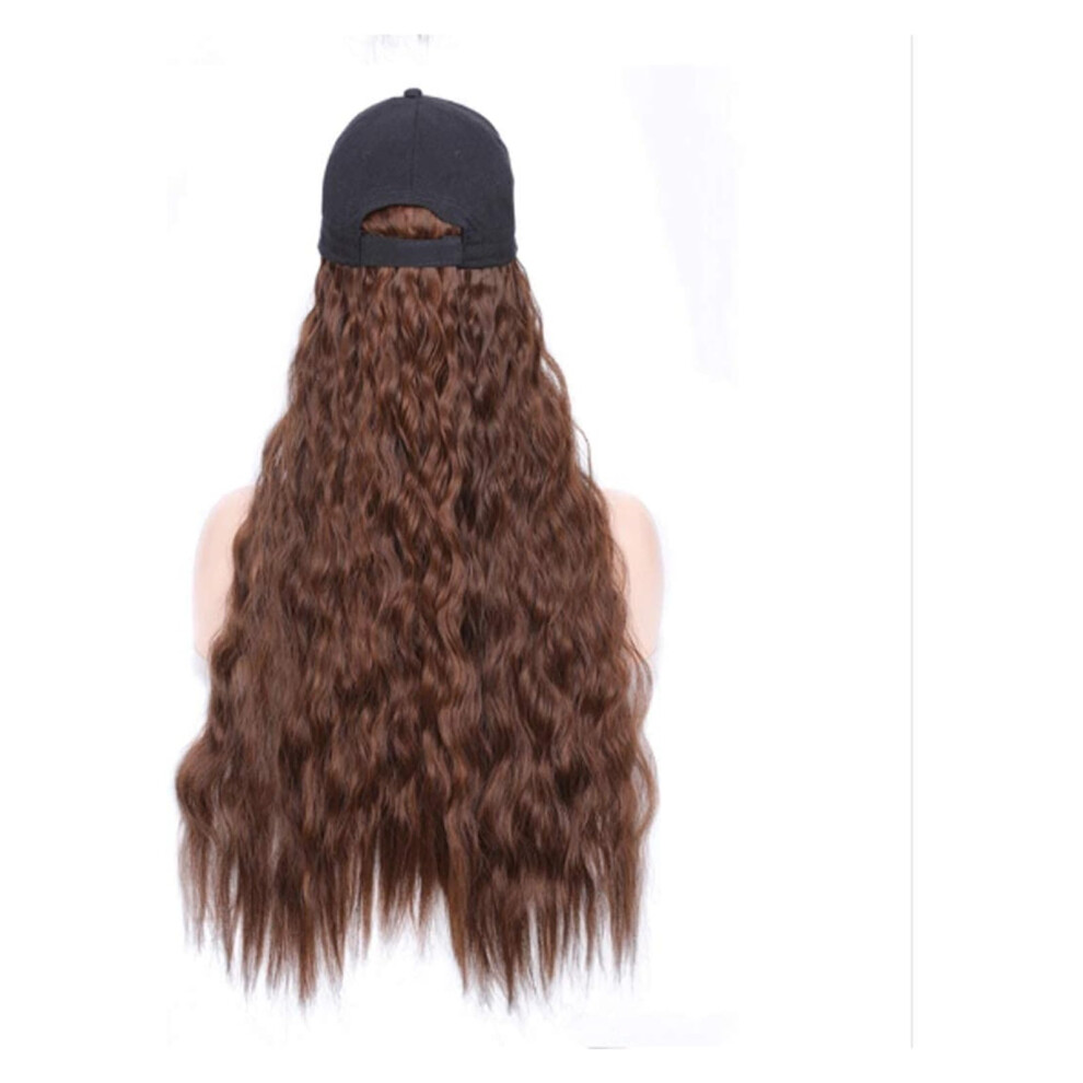 Unisex Wavy Wig With Baseball Cap Long Curly Synthetic Hair Adjustable Closure Natural Look For Women