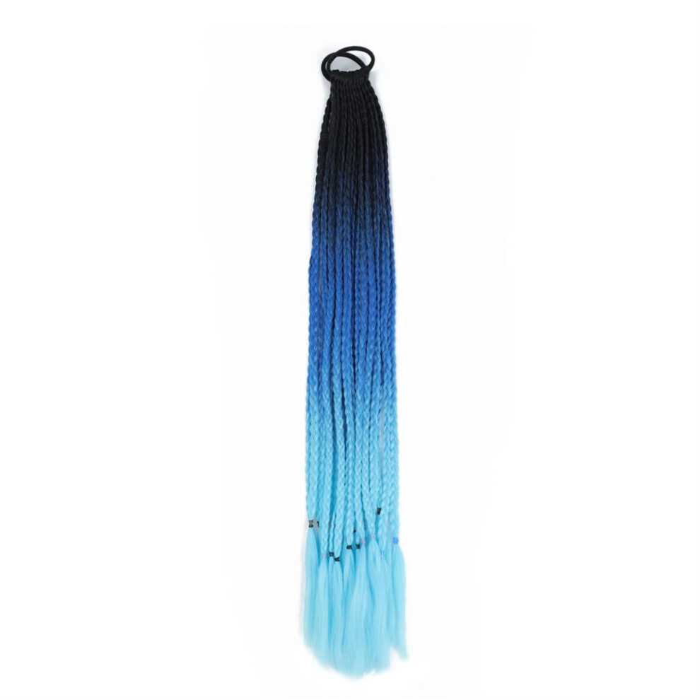 24 Inch Rainbow Synthetic Braided Ponytail Extension with Elastic Band, Heat Resistant Hair