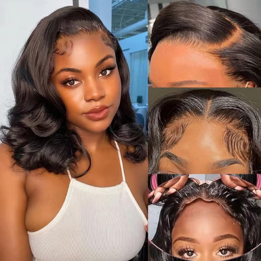 Unisex Brazilian Virgin Human Hair Bob Wig 5X5 Lace Closure Glueless Pre Plucked 8 Inch Natural Color