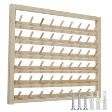 Wooden Wall Mounted Thread Rack for 48 Spools, Pine Sewing Organizer for Embroidery and Quilting