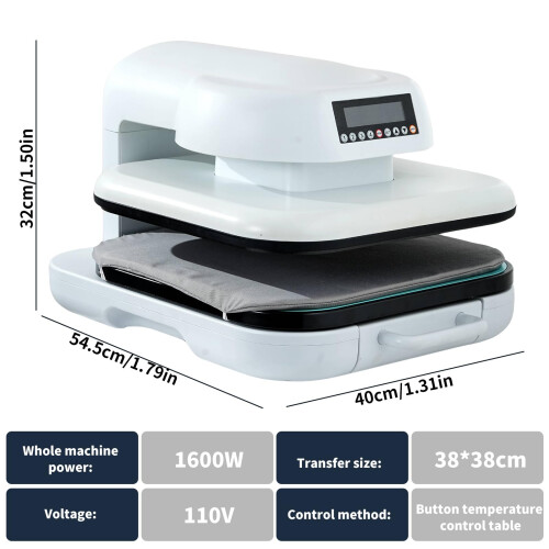 Automatic Heat Press for TShirts 38x38cm, Precise Temperature Control, Fast Even Heating 2